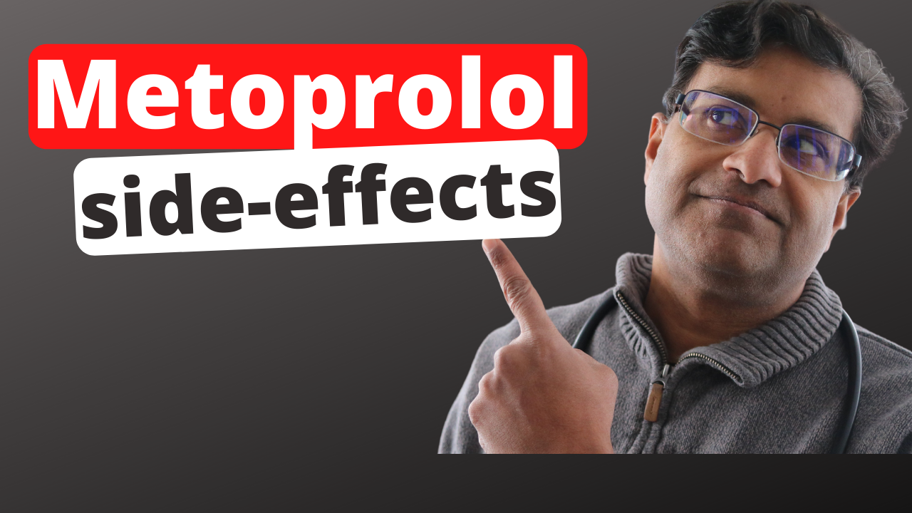 man pointing to the word metoprolol side effects