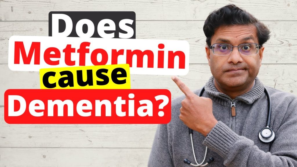 Man pointing to words Does metformin cause dementia?