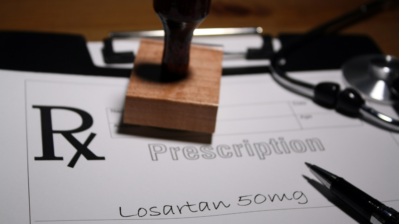 prescription pad with words Losartan