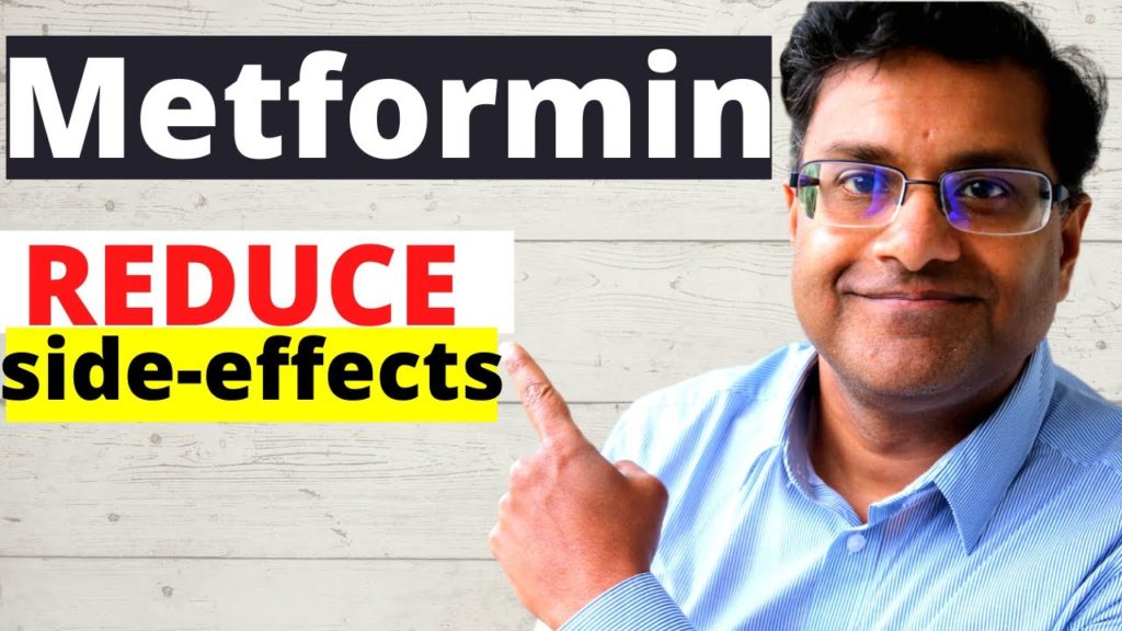Man pointing to words Metformin reduce side-effects
