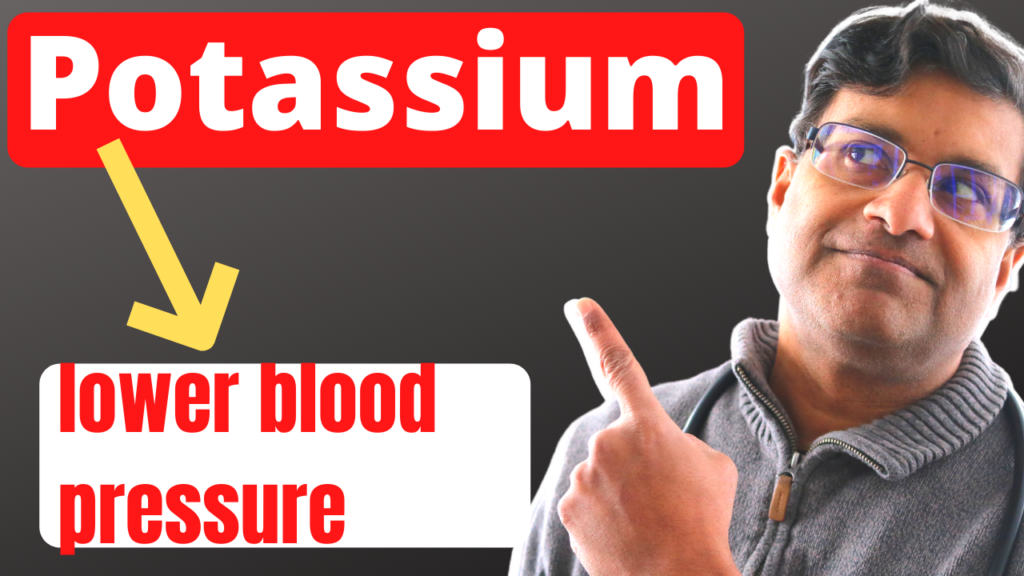Man pointing to words potassium and lower blood pressure