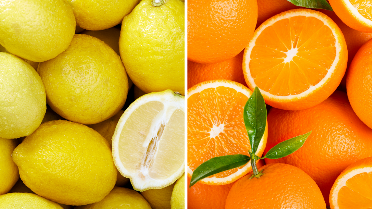 citrus fruits such as oranges and lemons