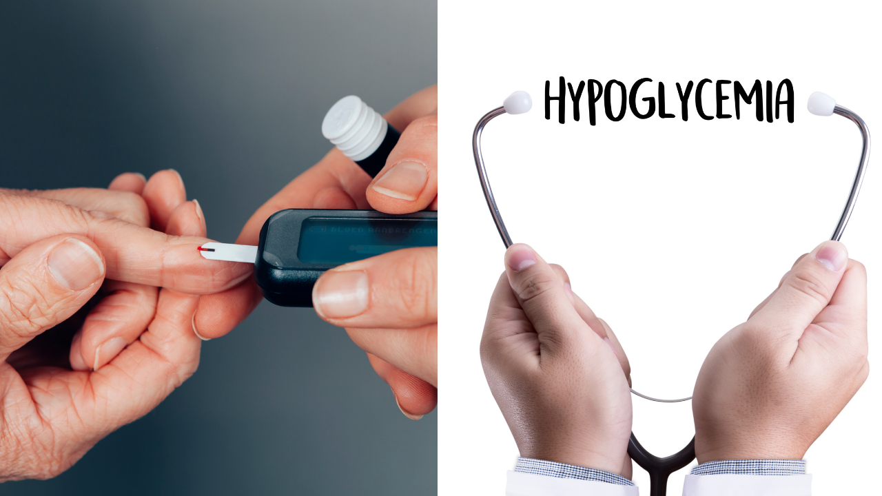 diabetes glucose meter and word hypoglycemia