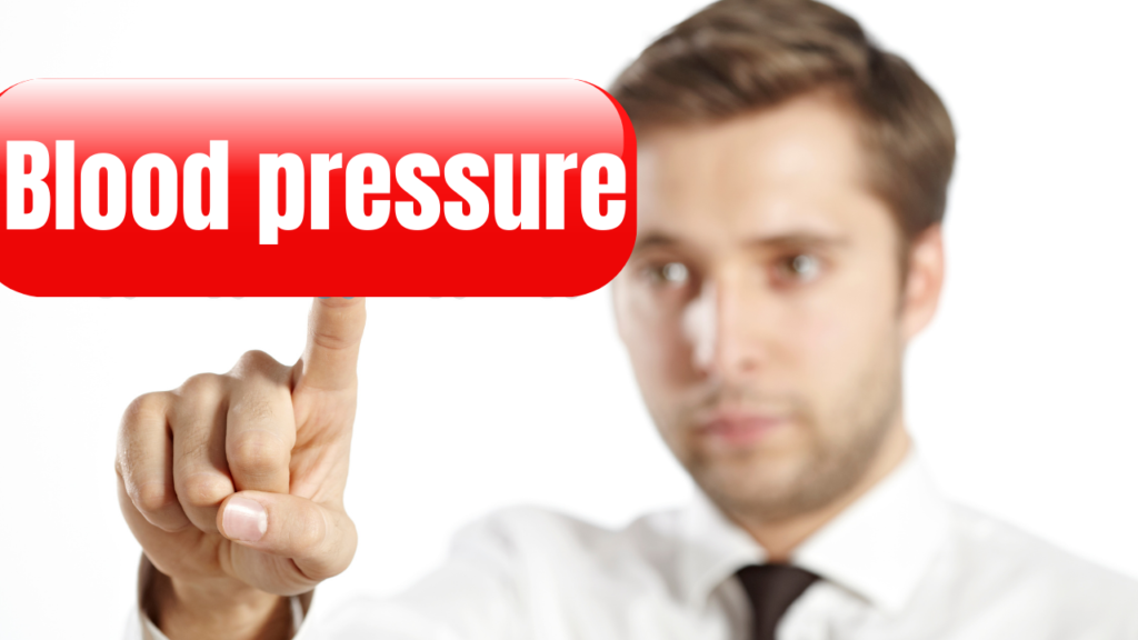 man pointing to words blood pressure man