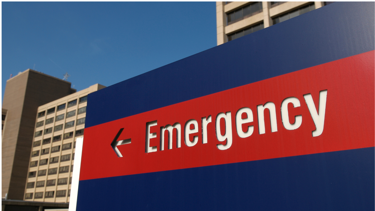 Words on a hospital entrance showing emergency