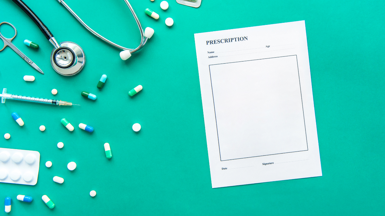 prescription near pills and stetescope