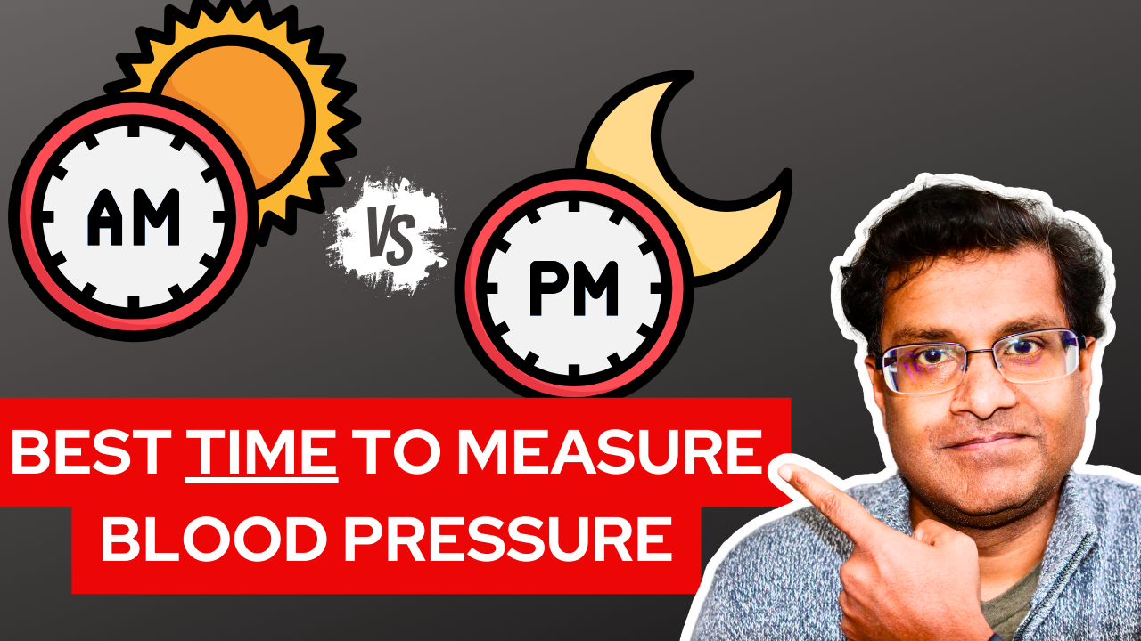 man pointing to AM and PM with words best time to measure blood pressure