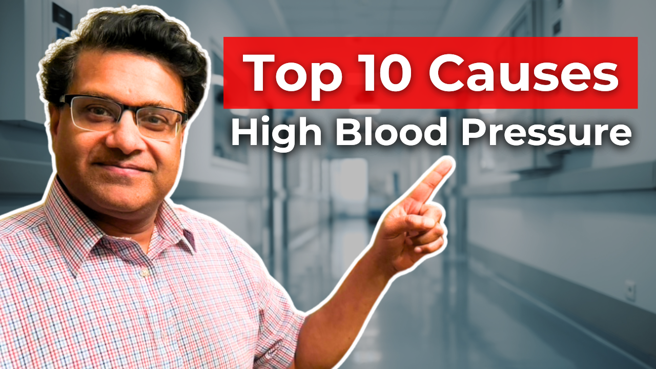 man pointing to words top 10 causes of high blood pressure