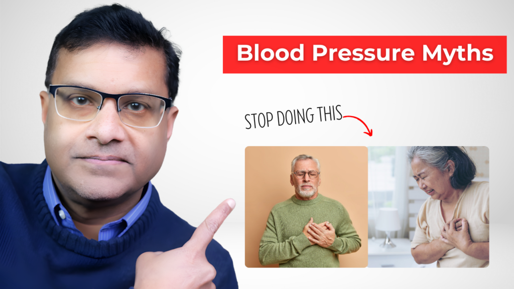 man pointing to words blood pressure myths