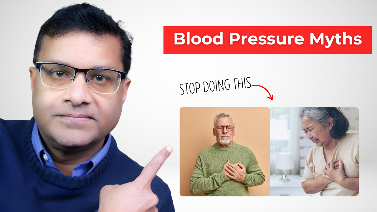 man pointing to words blood pressure myths