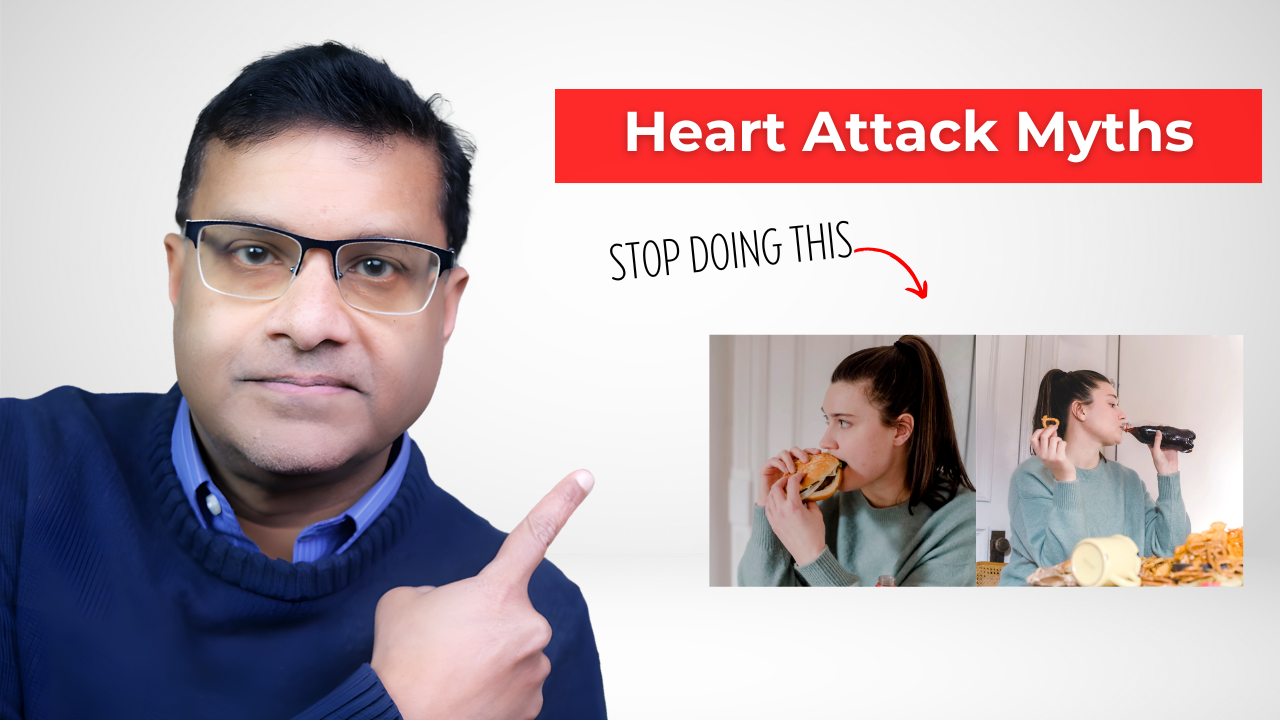 man pointing to words heart attack myths