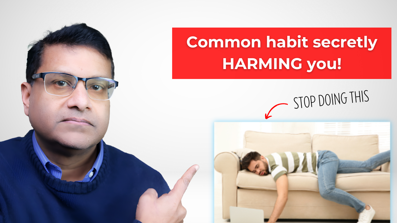 Man pointing to words common habit secretly harming you