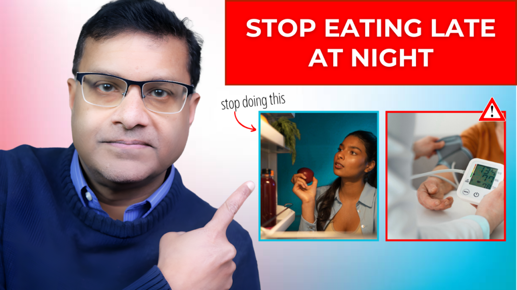 Man with words stop eating at night
